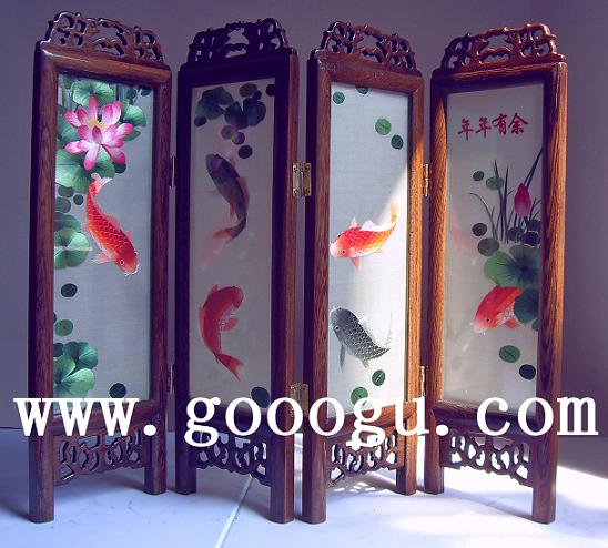 年年有余刺繡 刺繡小屏風