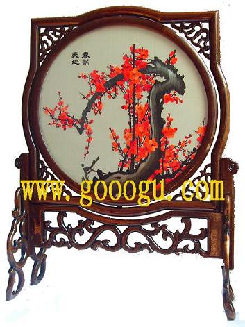 梅花雙面繡臺(tái)屏,傳統(tǒng)蘇繡