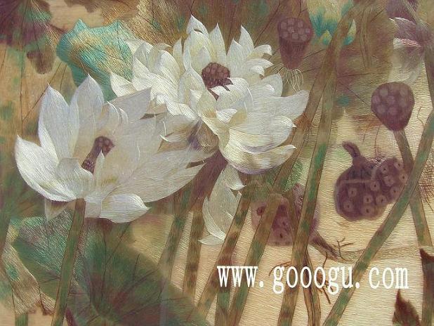 荷花蘇繡畫,高檔刺繡畫,蘇繡精品畫
