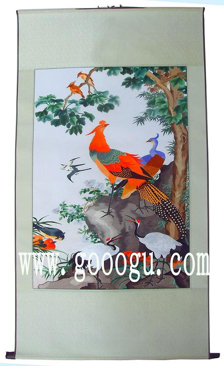 蘇繡掛畫(huà),百鳥(niǎo)朝鳳圖案,容易攜帶的禮品