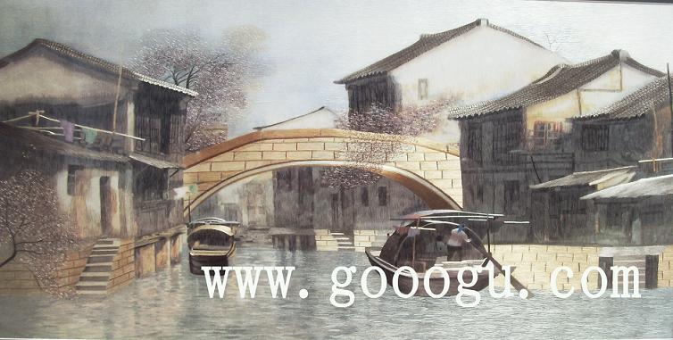 蘇繡平繡*亂針繡*江南水鄉(xiāng)&風景刺繡畫