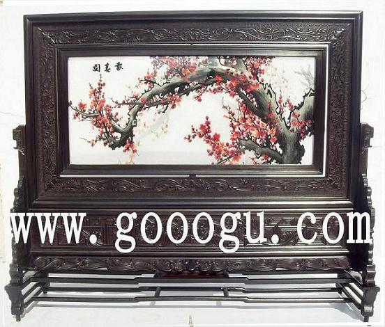 高檔雙面繡座屏,報(bào)春圖雙面繡臺(tái)屏精品