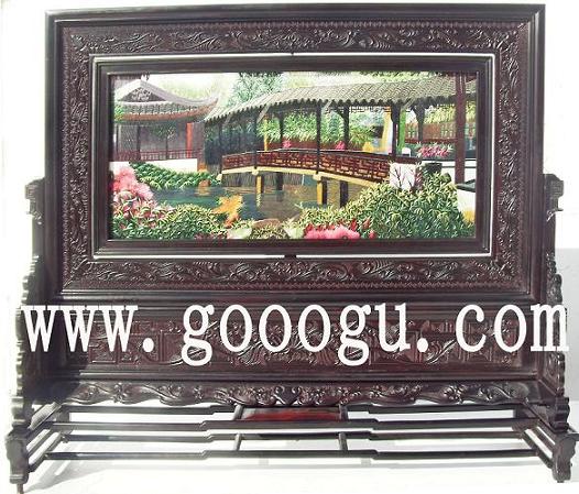 蘇州園林雙面繡,蘇繡園林圖案,蘇州景光刺繡臺(tái)屏