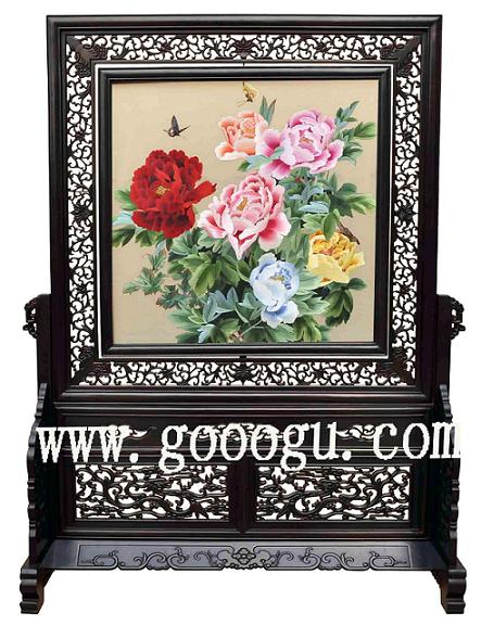 牡丹雙面繡精品，蘇繡精品，紫檀雙面繡