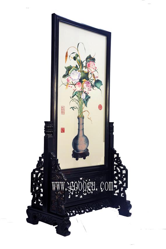 精品蘇繡、紫檀木架、郎世寧傳世名畫聚瑞圖