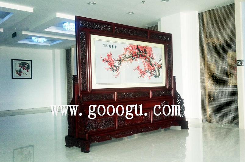 嘉善廣播電視臺(tái)雙面繡屏風(fēng)，報(bào)春圖屏風(fēng)，手工刺繡屏風(fēng)，大廳屏風(fēng)擺件