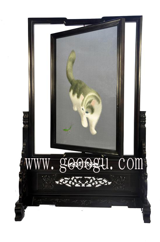 精品蘇繡貓、繡工精細、用一絲的線繡成