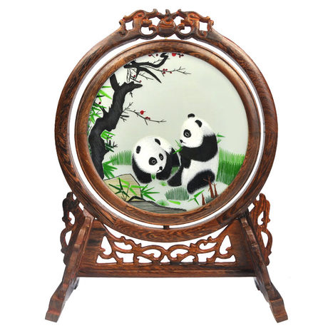 熊貓雙面繡臺(tái)屏，蘇繡雙面繡，雙面繡銷(xiāo)量第一臺(tái)屏